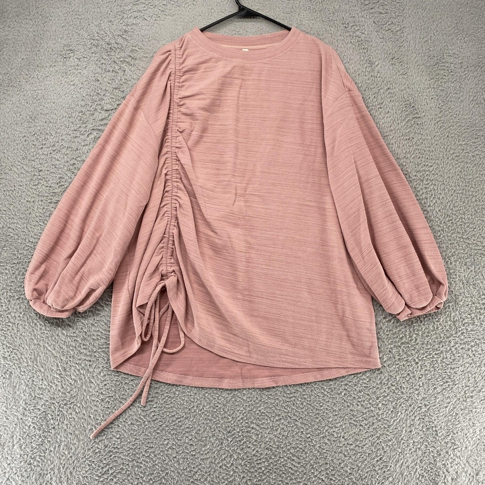 Nap Ruched Tunic Top Womens Medium Pink Balloon Sleeve Jersey Pullover Relaxed